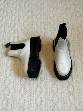 White Dr Martens Chelsea Boots with Black Sole